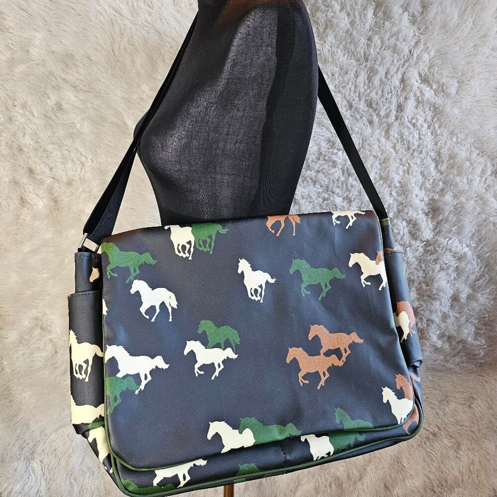Danica Navy Horse Print Coated Canvas Messenger Bag
